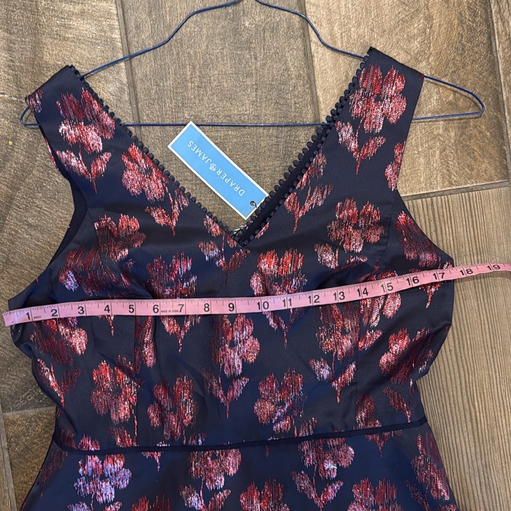 NWT Draper James Floral Jacquard Midi Dress Size 8 Fit Flare Navy Pink Metallic - Picture 8 of 13